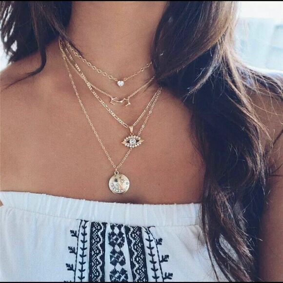 Multi-Layer Crystal Moon Necklace  - Picture 2 of 2